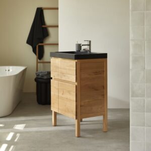 Badezimmermöbel aus massiver Eiche und Lavastein 60 cm 60x94x46cm Holz Beige Tikamoon Möbel Badezimmermöbel Badezimmerschränke
