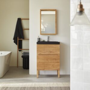 Wohnli Möbelsuche - Badezimmermöbel aus massiver Eiche und Lavastein 60 cm