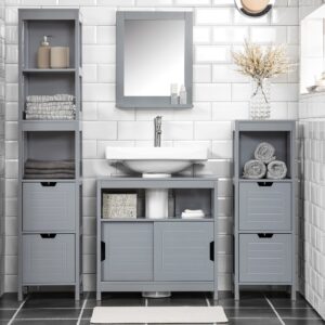 wohnli-moebel-suche-M23142534-1 Waschbeckenunterschrank Holz Stahlgrau 60x60x30cm Spanplatte Grau SoBuy Möbel Badezimmermöbel Badezimmerschränke