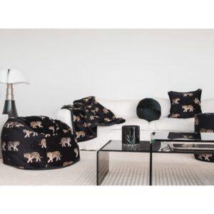 Pouf aus schwarzem Samt mit gestickten Tigern 90x90x70cm Samt Schwarz MX HOME Sofas und Sessel Sessel, Poufs und Fußbänke Sitzsäcke