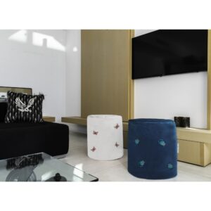 Pouf mit bestickten Schmetterlingen aus cremefarbenem Samt 50x50x50cm Samt Beige MX HOME Sofas und Sessel Sessel, Poufs und Fußbänke Sitzsäcke