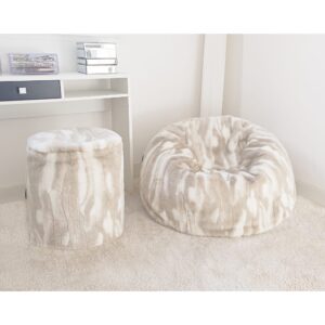 Pouf aus Kunstpelz in Beige und Weiß 50x50x50cm Webpelz Beige MX HOME Sofas und Sessel Sessel, Poufs und Fußbänke Sitzsäcke