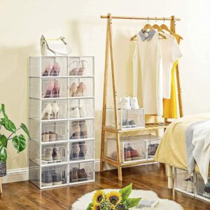 Set aus 18 stapelbaren Schuhkartons aus transparentem Kunststoff 35x19x25cm PVC und Synthetik Weiß Calicosy Möbel Flurmöbel Schuhschränke