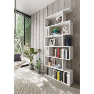 Bücherregal mit 6 Ebenen H192 cm - Weiß 150x8x52cm Holz Weiß Calicosy Möbel Wohnzimmermöbel Bücherregale