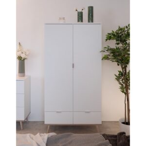 Schrank 2 Türen 2 Schubladen mit Garderobe H180 cm - Weiß 90x180x55cm Spanplatte Weiß Calicosy Möbel Schlafzimmermöbel Schränke