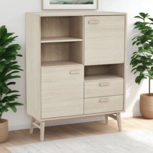 wohnli-moebel-suche-M23146429-1 Highboard mit 2 Türen 2 Schubladen aus Massiveiche Eichefarben 40x130x100cm Holz Beige Furnhouse Möbel Esszimmermöbel Vitrine und Vitrinenschrank