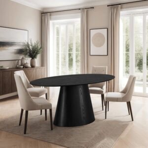 Ovaler Esstisch für 6 Personen L160 Schwarz Eiche 90x76x160cm Holz Schwarz Furnhouse Möbel Esszimmermöbel Esstische