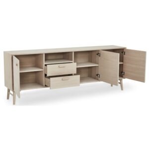 Sideboard mit 3 Türen 2 Schubladen aus Massiveiche Eichefarben 34x60x212cm Holz Beige Furnhouse Möbel Esszimmermöbel Sideboards, Highboards & niedrige Anrichten