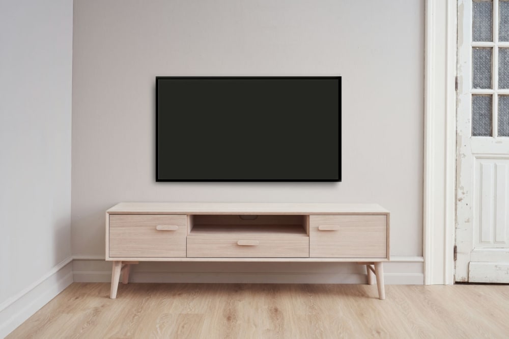 TV-Möbel mit 2 Türen aus Massiveiche Eichefarben 42x50x160cm Holz Beige Furnhouse Möbel Wohnzimmermöbel TV-Möbel