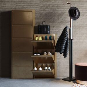 Schuhkipper mit 3 Fächern aus Stahl in Bronze 50x103x14cm Stahl Gold Kare Design Möbel Flurmöbel Schuhschränke