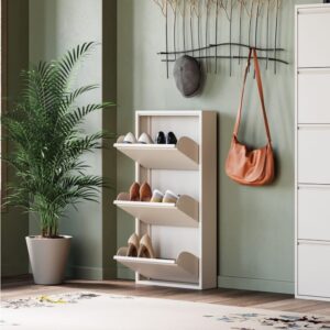 wohnli-moebel-suche-M23149364-1 Schuhkipper mit 3 Fächern aus Stahl in Creme 50x104x15cm Stahl Beige Kare Design Möbel Flurmöbel Schuhschränke