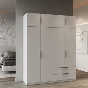 wohnli-moebel-suche-M23149397-1 Kleiderschrank 8 Türen und 2 Schubladen L157cm - Weiß 157x203x51cm Spanplatte Weiß Calicosy Möbel Schlafzimmermöbel Schränke