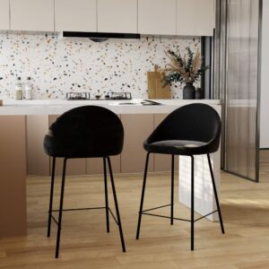 2er Set Stühle für Mittelinsel 65 cm aus schwarzem Samt 49x90x46cm Samt Schwarz Rendez-Vous Déco Möbel Esszimmermöbel Barhocker