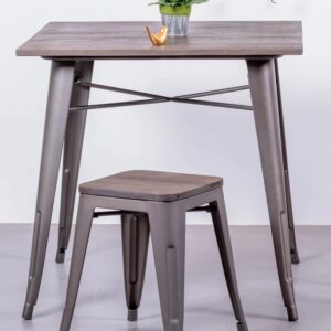 wohnli-moebel-suche-M23151061-1 Industrietisch aus gealtertem Stahl und dunklem Holz 80x78x80cm Metall Silber Nest dream Möbel Esszimmermöbel Esstische