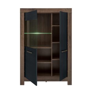 Geschirrschrank mit 2 Türen, Holzoptik und Schwarz, 148cm 100x148x39cm Spanplatte Braun Petits meubles Möbel Esszimmermöbel Geschirrschränke