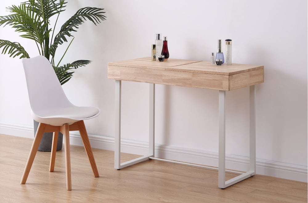 Frisiertisch aus hellen Eichenholz mit Spiegel und Ablageflächen 100x76x0cm Holz Braun Mathi Design Möbel Schlafzimmermöbel Schminktische
