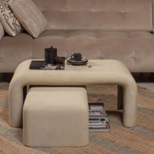 wohnli-moebel-suche-M23152822-1 Couchtisch-Set Fiberglas in creme Betonoptik 92x40x0cm Harz Beige WOOOD Möbel Wohnzimmermöbel Couchtische