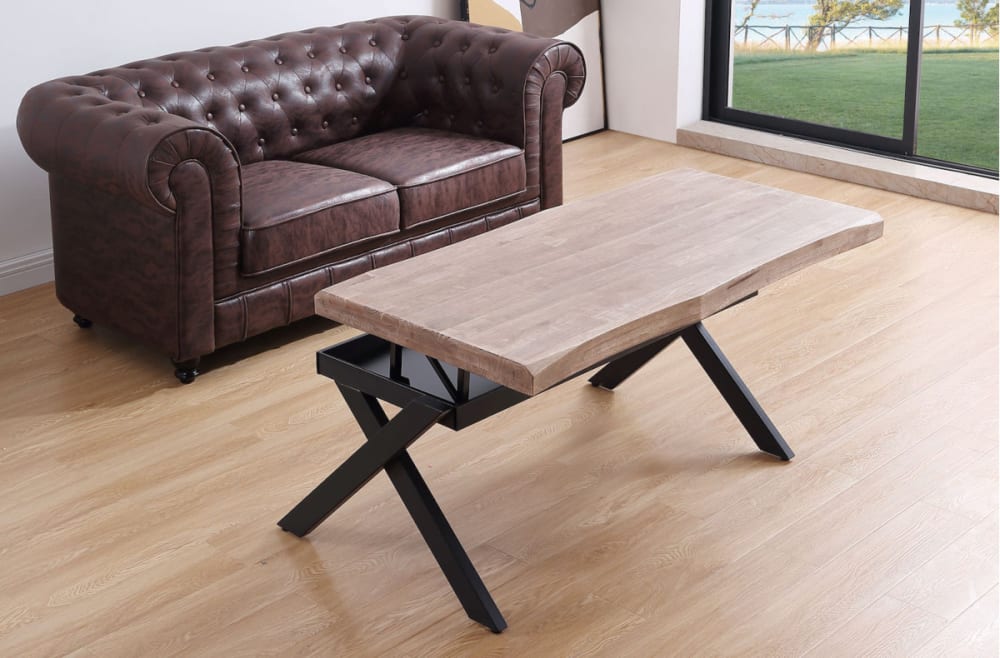 Erhöhbarer Couchtisch aus Eiche und Stahl schwarz 120x47x66cm Holz Schwarz Mathi Design Möbel Wohnzimmermöbel Couchtische