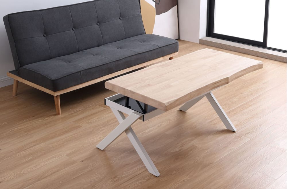 Höhenverstellbarer Couchtisch aus Eichenholz und Stahl 120x47x66cm Holz Weiß Mathi Design Möbel Wohnzimmermöbel Couchtische