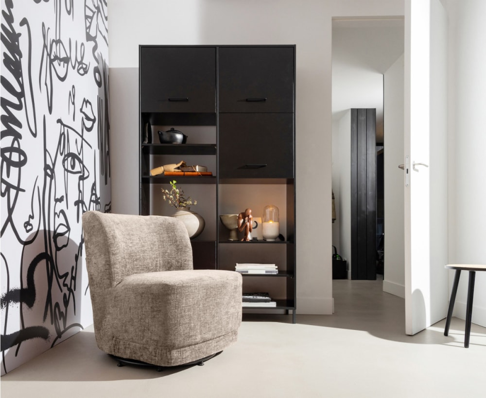 Drehsessel aus sandfarbenem Samt 65x75x74cm Samt Grau WOOOD Sofas und Sessel Sessel, Poufs und Fußbänke Sessel