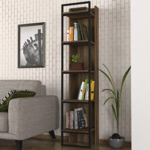Bücherregal mit 5 Regalfächern in Braun 35x180x64cm Spanplatte Braun moebel17 Möbel Wohnzimmermöbel Bücherregale