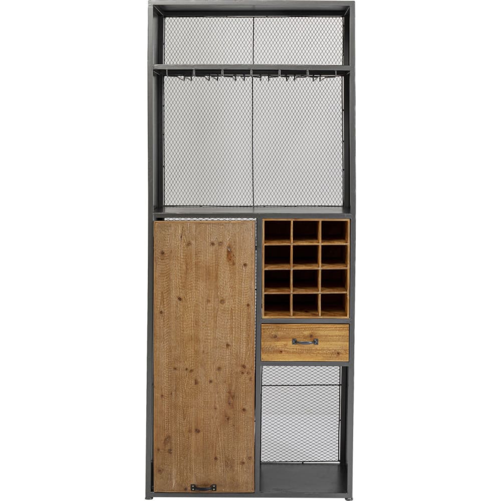 Wohnli Möbelsuche - Barschrank mit ausklappbarem Tisch aus Stahl und Massivholz