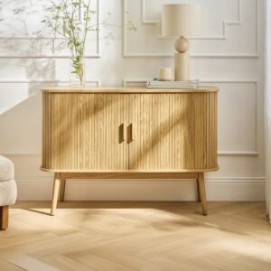 Vintage Sideboard Holzdekor 2 Schiebetüren - L110cm 110x75x39cm Spanplatte Braun Calicosy Möbel Esszimmermöbel Sideboards, Highboards & niedrige Anrichten