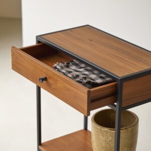 Konsole aus massiver Akazie und Metall mit 1 Schublade 60x71x30cm Holz Beige Tikamoon Möbel Wohnzimmermöbel Konsolentische