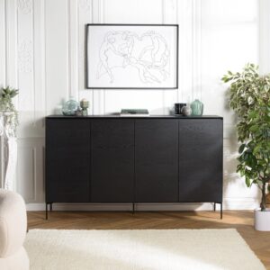 Sideboard schwarz 4 Türen 6 Regale Füße Metall schwarz 187x108x45cm Holz Schwarz MACABANE Möbel Esszimmermöbel Sideboards, Highboards & niedrige Anrichten