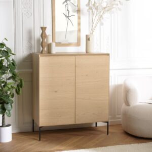 Anrichte naturfarben 2 Türen 3 Regale Metallfüße schwarz 94x108x45cm Holz Beige MACABANE Möbel Esszimmermöbel Sideboards, Highboards & niedrige Anrichten