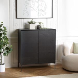 Sideboard schwarz 2 Türen 3 Regale Füße Metall schwarz 94x108x45cm Holz Schwarz MACABANE Möbel Esszimmermöbel Sideboards, Highboards & niedrige Anrichten