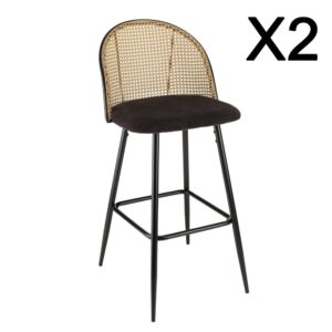 Wohnli Möbelsuche - 2er Set Barhocker aus Stoff und  Rohrgeflecht-Optik