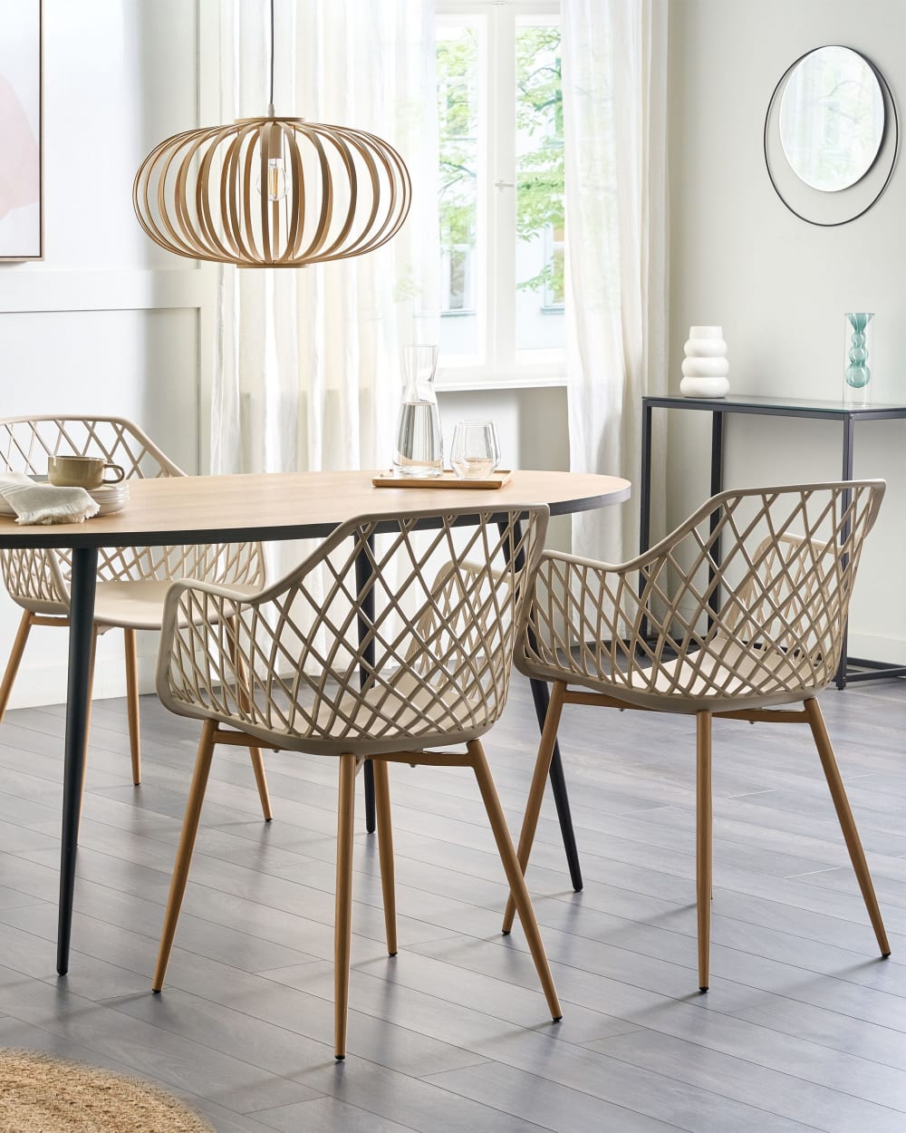 wohnli-moebel-suche-M23159891-1 Esszimmerstuhl 2er Set aus Kunststoff, beige 51x86x57cm PVC - Polyvinlychlorid Beige Beliani Möbel Esszimmermöbel Stühle