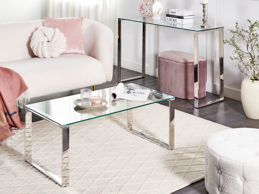 100x40x50cm PVC und Synthetik Silber Beliani Möbel Wohnzimmermöbel Couchtische