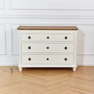 wohnli-moebel-suche-M23160117-1 Kommode mit 3 Schubladen und Eichenplatte weiß 119x85x48cm Holz Weiß Robin des Bois Möbel Schlafzimmermöbel Kommoden