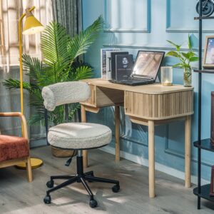 Bürostuhl aus Metall und Wolle Weiß 57x89x57cm Stoff Weiß Nordlys Möbel Büromöbel Bürostühle