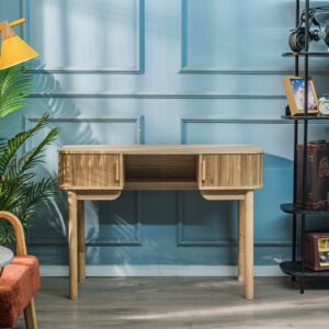 Schreibtisch 2 Türen aus Massivholz 45x78x110cm Holz Braun Nordlys Möbel Büromöbel Schreibtische