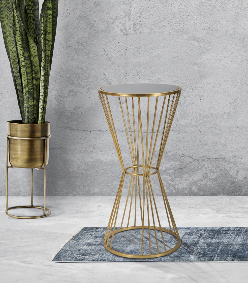 wohnli-moebel-suche-M23163667-1 Runder Tisch aus goldfarbenem Metall mit Spiegelplatte Ø 40x80 cm 40x80x40cm Metall Gold Mauro Ferretti Möbel Wohnzimmermöbel Beistelltische