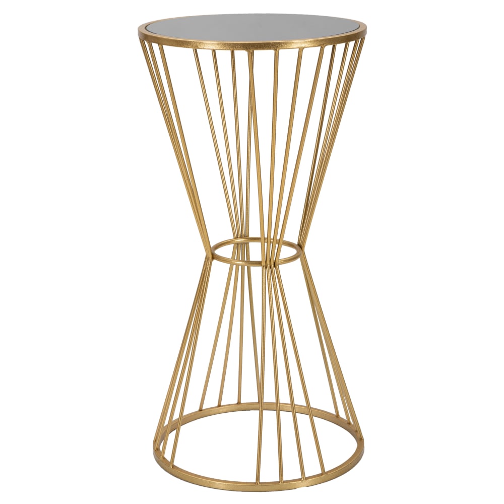 wohnli-moebel-suche-M23163667 Wohnli Möbelsuche - Runder Tisch aus goldfarbenem Metall mit Spiegelplatte Ø 40x80 cm