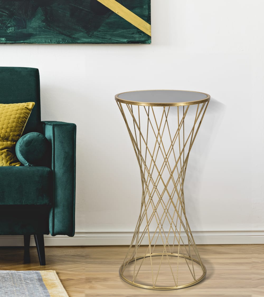 Runder Tisch aus Metall mit Spiegelplatte Ø cm 40x80 40x80x40cm Metall Gold Mauro Ferretti Möbel Wohnzimmermöbel Beistelltische
