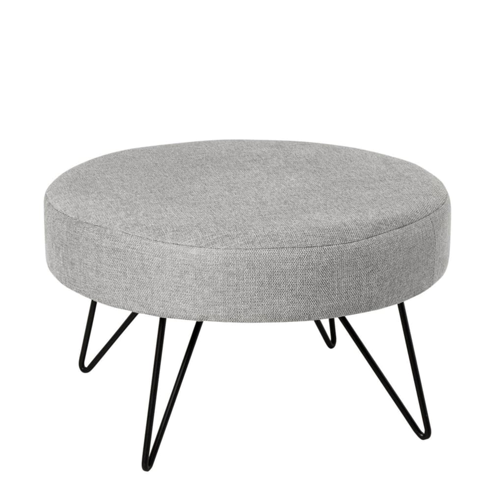 wohnli-moebel-suche-M23164998 Wohnli Möbelsuche - Runder Pouf mit Metallbeinen in Schwarz und in Grau.