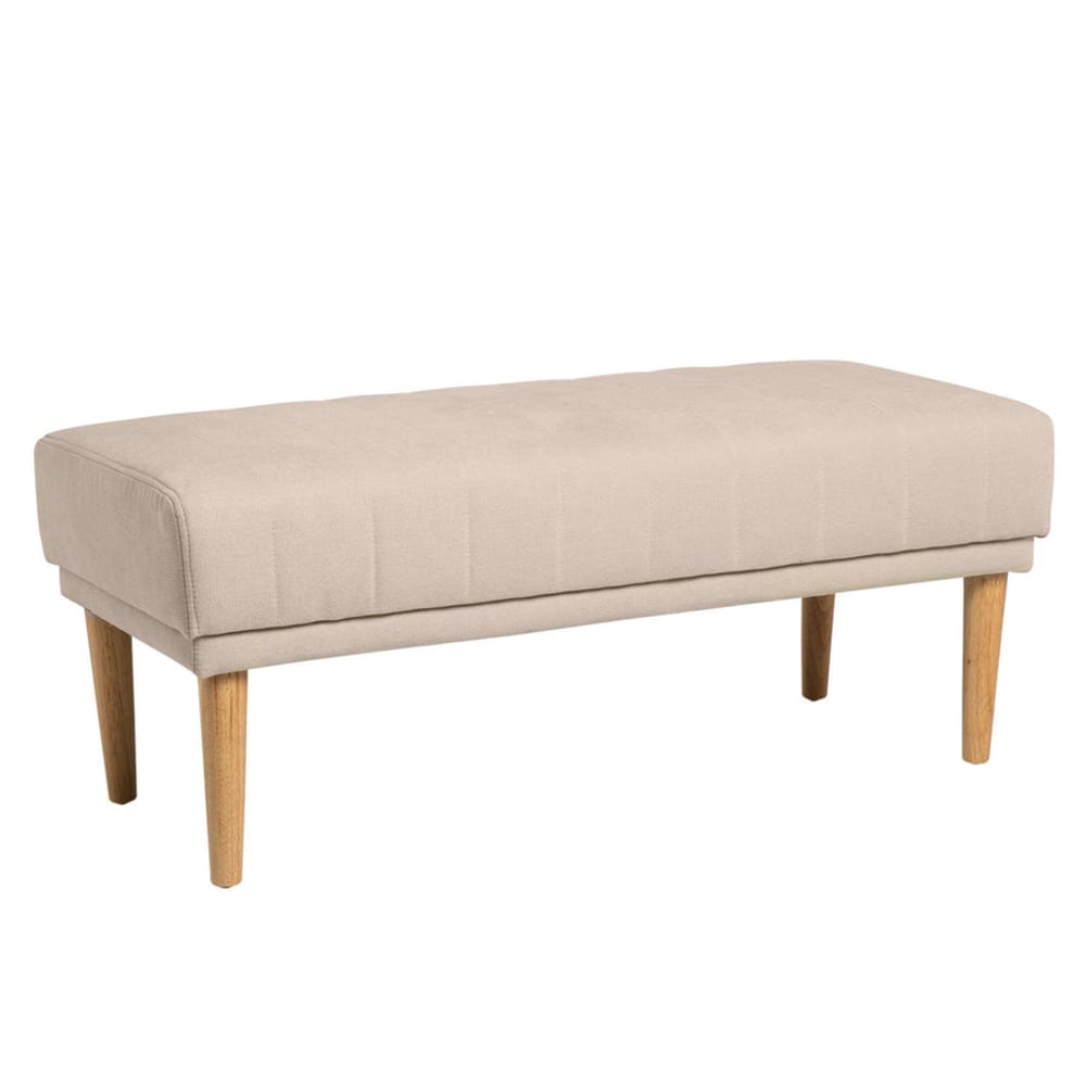 wohnli-moebel-suche-M23165018 Wohnli Möbelsuche - Gepolsterter Hocker mit stabilen Holzbeinen in Beige.