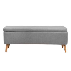 wohnli-moebel-suche-M23165026-1 Graue gepolsterte Bank mit Stauraum und Holzbeinen. 42x47x120cm PES - Polyester Grau Koketto Home Möbel Esszimmermöbel Sitzbank und Holzbank