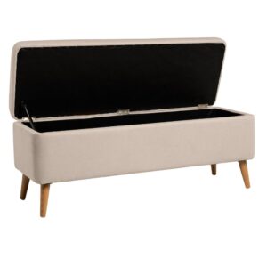 wohnli-moebel-suche-M23165027-1 Beige gepolsterte Bank mit Stauraum und Holzbeinen 42x47x120cm PES - Polyester Beige Koketto Home Möbel Esszimmermöbel Sitzbank und Holzbank