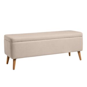 wohnli-moebel-suche-M23165027 Wohnli Möbelsuche - Beige gepolsterte Bank mit Stauraum und Holzbeinen