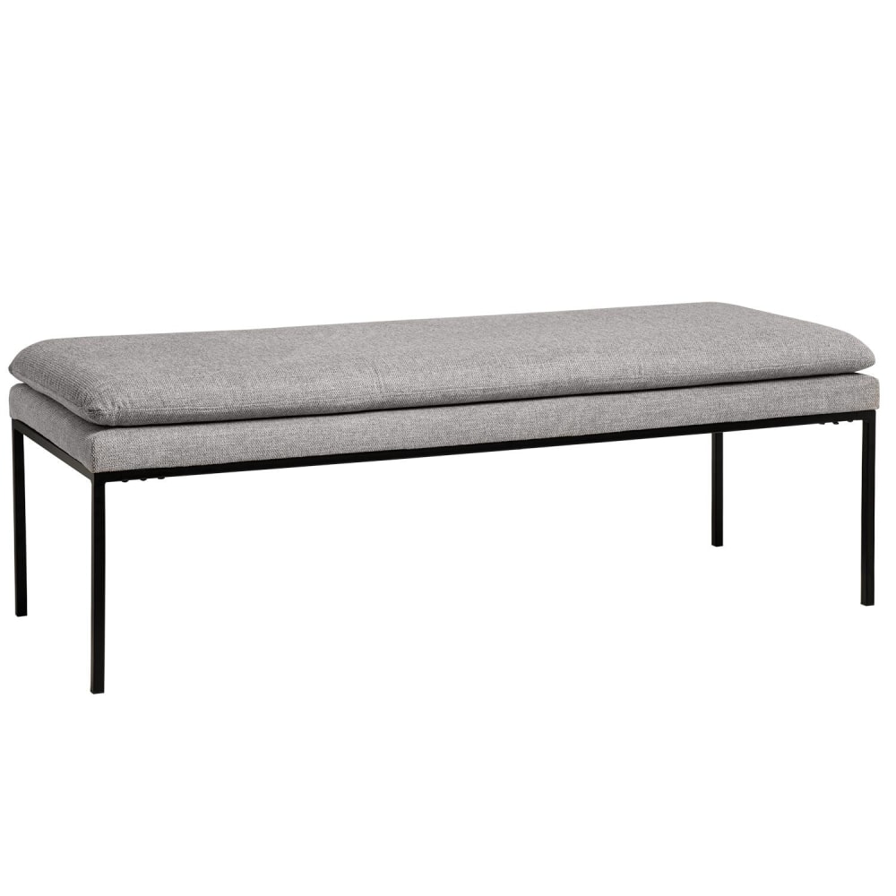 wohnli-moebel-suche-M23165030 Wohnli Möbelsuche - Gepolsterter Hocker mit Metallbeinen in Schwarz und in Hellgrau.