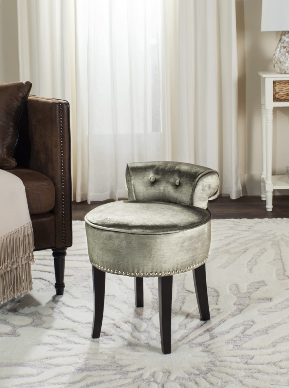 Schminktisch-Hocker aus Birkenholz Grau 45x58x50cm Holz Grau Safavieh Möbel Wohnzimmermöbel Hocker