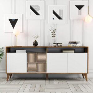 Buffet mit 4 Türen L180 cm - Dekor Eiche und Weiß 180x79x35cm Spanplatte Braun Calicosy Möbel Esszimmermöbel Sideboards, Highboards & niedrige Anrichten