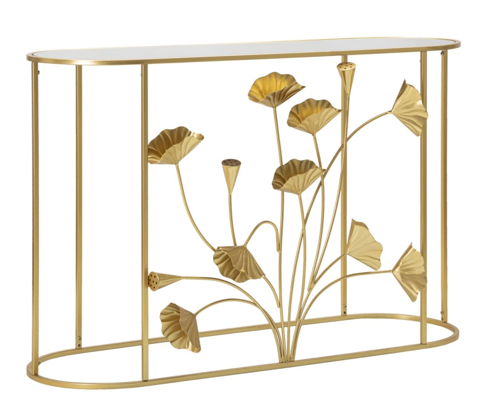 wohnli-moebel-suche-M23166865 Wohnli Möbelsuche - Konsole aus vergoldetem Metall und Spiegelglasplatte 20x40x80 cm