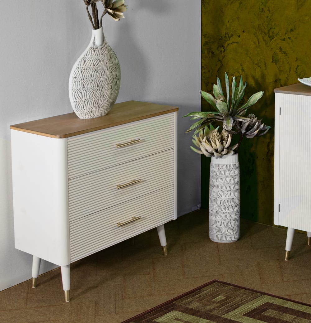 Kommode aus weißem und braunem Holz mit 3 Schubladen cm 78x37x80 78x80x37cm Holz Weiß Mauro Ferretti Möbel Schlafzimmermöbel Kommoden